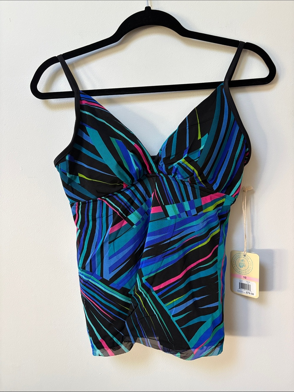 Caribbean Joe NOUVEAU Mesh Fly Away Tankini Top,Size 10,NWT